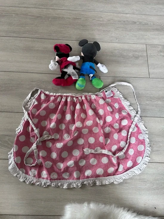 Disney Minnie Mouse Red Polka Dot Apron + Mickey & Minnie Plush 3PC Bundle Set - Picture 3 of 6